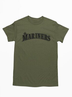 NEW Seattle Mariners Home Wordmark Logo T-Shirt MILITARY ARMY GREEN